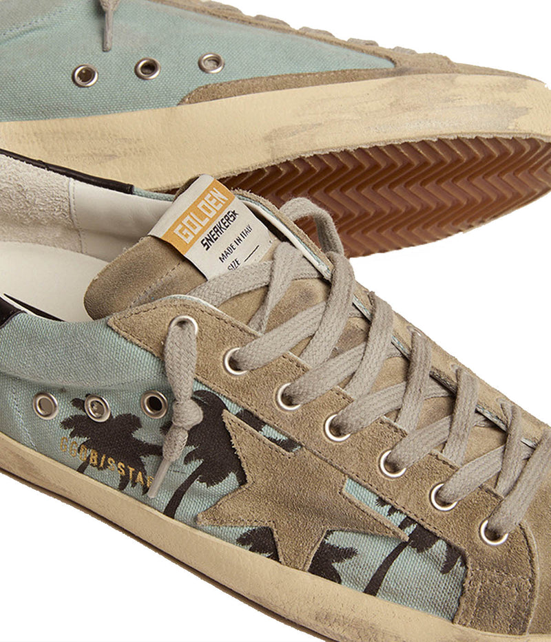 Super Star Canvas Upper with Palm Print in Sage Green, Taupe & Black