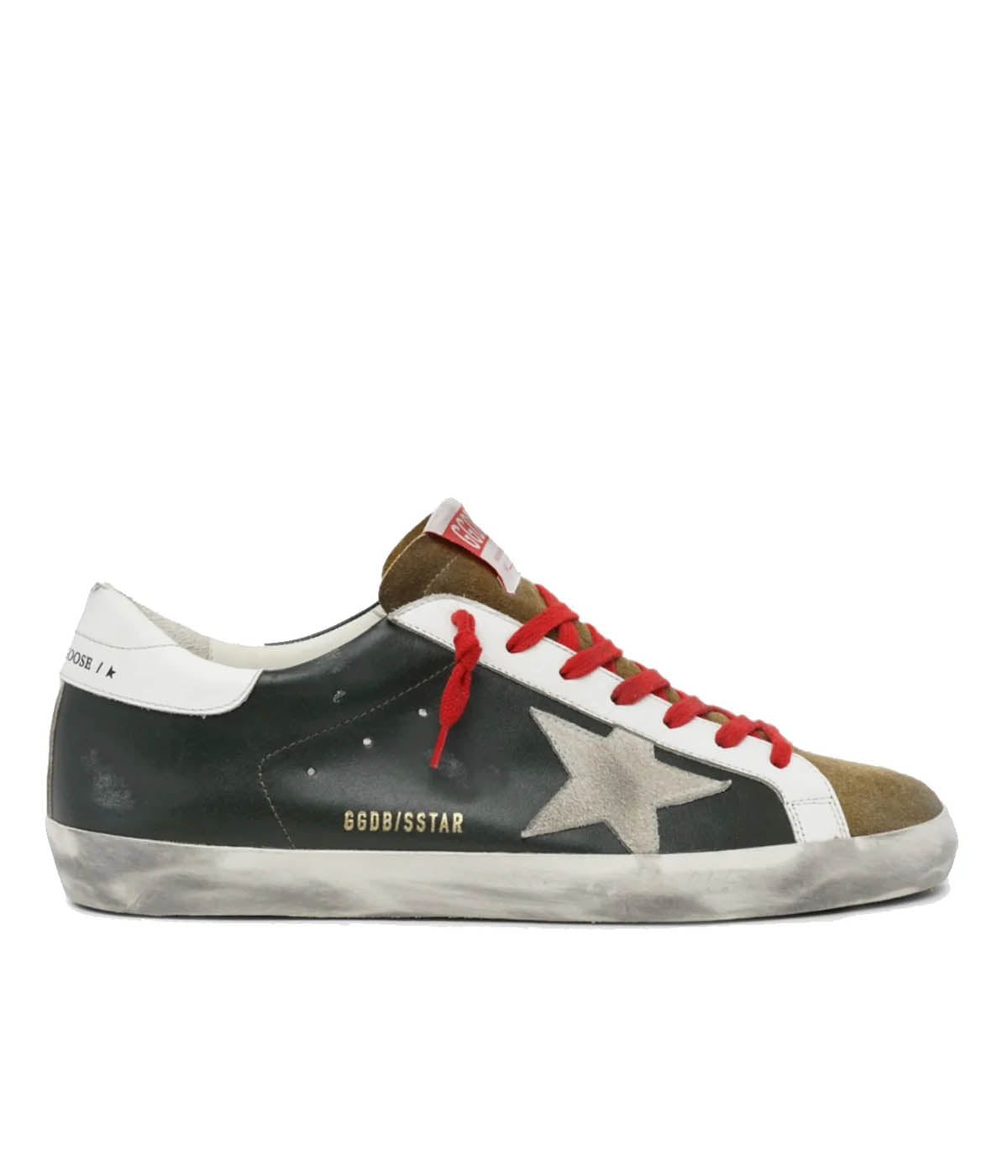Superstar Leather Upper and Heel Suede Star in Army Green, Tobaacco, & Ice White