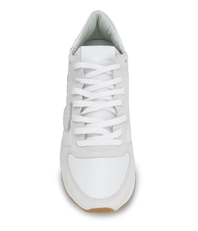 Top view of Philippe Model TRPX sneakers, showcasing the sleek, retro-inspired silhouette with a sporty design. The premium materials and handcrafted details highlight their Made in Italy quality and vibrant urban style.