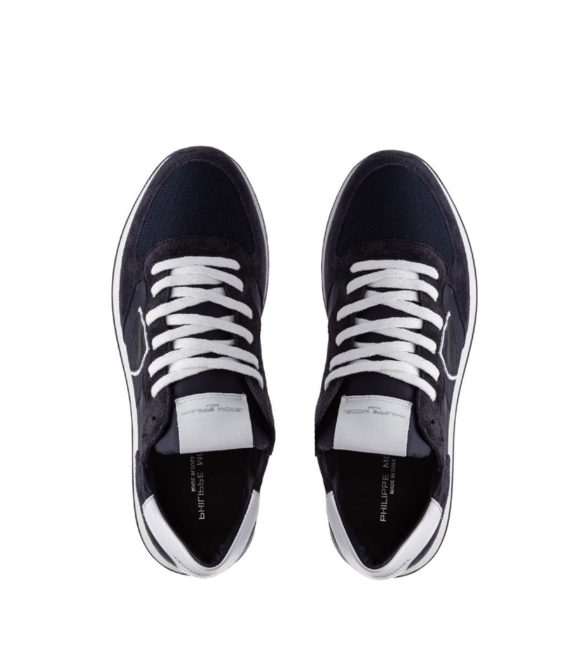Top view of Philippe Model TRPX sneakers, showcasing the sleek, retro-inspired silhouette with a sporty design. The premium materials and handcrafted details highlight their Made in Italy quality and vibrant urban style.