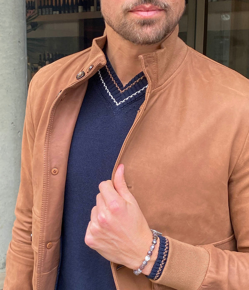 Nabuk Jacket with Buttons in Camel