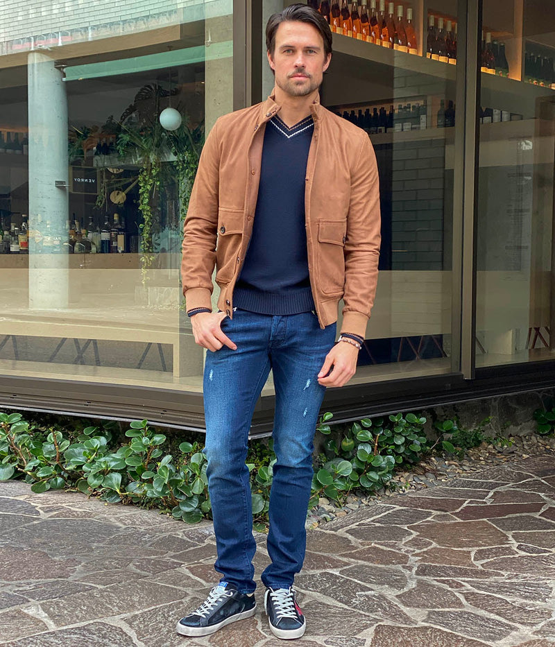 Nabuk Jacket with Buttons in Camel