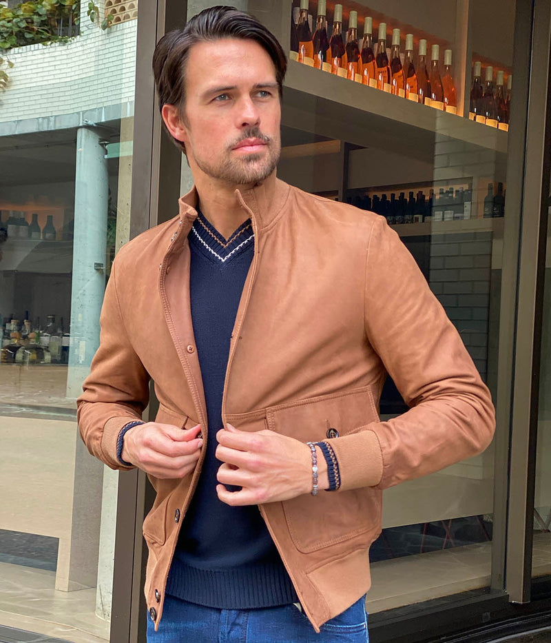 Nabuk Jacket with Buttons in Camel