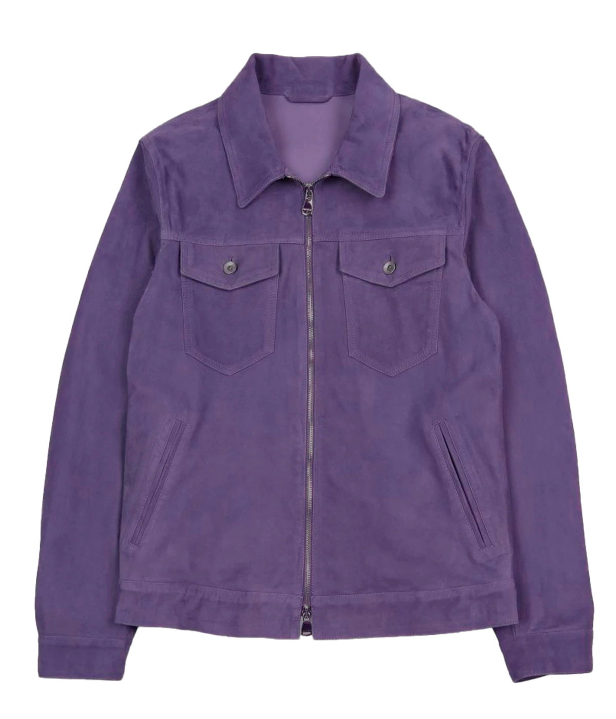 Zipped Trucker Soft Suede Jacket in Tayberry