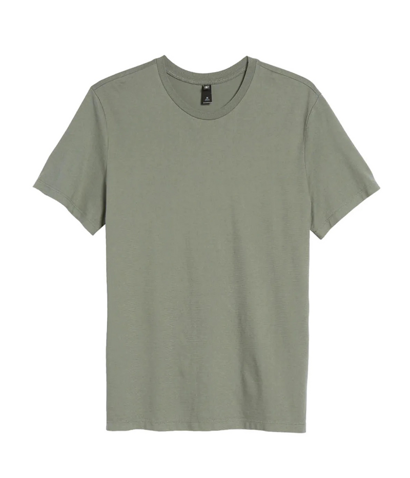 A flat-lay view of the AG Bryce Crew Neck T-Shirt, highlighting its short sleeves, classic crew neck, and clean silhouette in 100% cotton fabric.