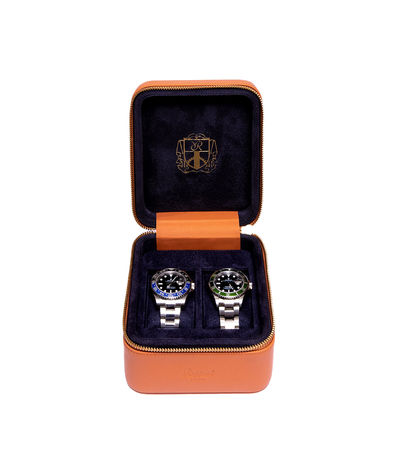 Hyde Park Two Watch Zip Case in Tan & Blue