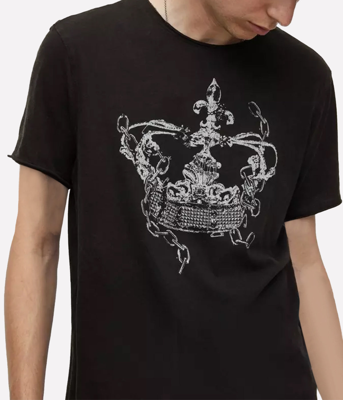 Broken Crown Raw Edge T-Shirt in Black