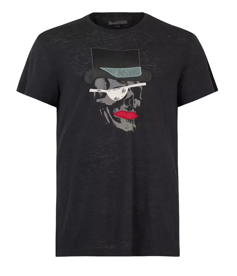 Top Hat Skull Crew T-Shirt in Black