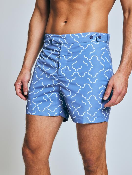 Trunks Tailored Shorts in Slate Blue and Off White